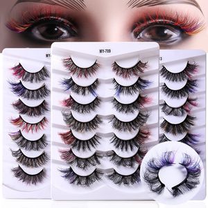 Multicouche Épais Couleur Faux Cils Ailé Doux Vif Bouclé Entrecroisé Fabriqué À La Main Réutilisable Vison Désordonné Faux Cils Extensions Yeux Maquillage Facile à Porter