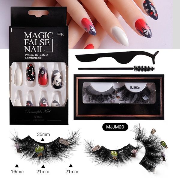 Multicouche épais vison faux cils et faux ongles pour la fête d'Halloween naturellement doux vif réutilisable à la main 3D faux cils maquillage facile à porter DHL