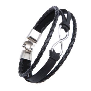 Multilayer Wrap Armbanden voor Mannen Vrouwen Infinity Zilver Nummer Acht Zwart Bruin Echt Koe Lederen Gevlochten Charme Mode Armbanden Sieraden