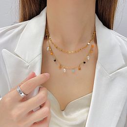 Collier pendentif perle multicouche colliers en acier inoxydable plaqué or 18 carats pour cadeau femme