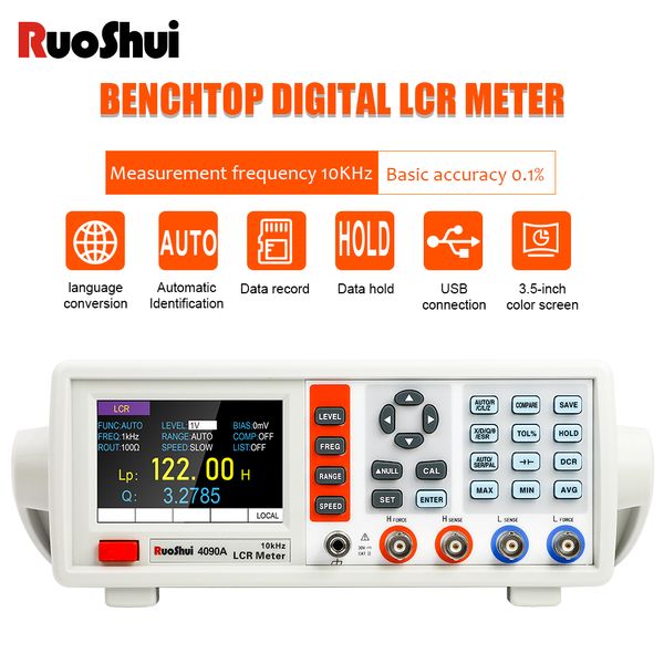 Multímetros RuoShui 4090A LCR Meter Desktop Bridge LCR con analizador de parámetros de componente de principio de puente de equilibrio automático