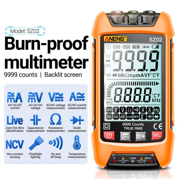 Multimètres Multimètre numérique intelligent 6000 points True RMS Auto Compteur de capacité électrique Résistance à la température Testeurs de transistor Mmultimetro 230804