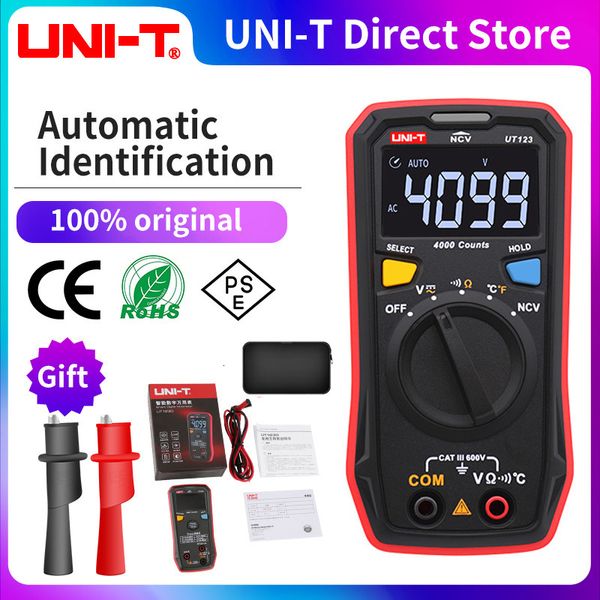 Multimètres UNI-T UT123 Mini multimètre numérique ; mètre de tension AC DC ; testeur de température de résistance Ohm ; NCV/test de continuité/écran couleur EBTN 230728