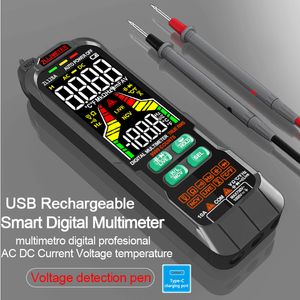 Multímetros Carga USB Smart Multimetro Digital Profesional AC DC Detector de voltaje de corriente Pluma Capacitancia Temp Probador de rango automático Multímetro 230825