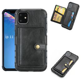 Plusieurs emplacements pour cartes Folio Vegan Cuir Portefeuille Couverture arrière Rétro Résistance aux chutes Support Étui Coque de téléphone pour iPhone 11 Pro Samsung Note10