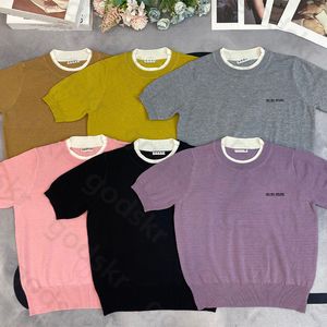 Plusieurs couleurs femmes tricoté chemise pull concepteur décontracté à manches courtes hauts lettre broderie sweat