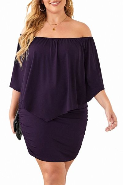 Mini robe poncho violette à couches multiples A0U3 #