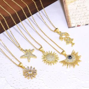 Plusieurs pendentifs en cuivre doré parsemés de diamants, de zircons, d'étoiles de mer et de tournesol, collier en forme de O, bijoux féminins, pendentif de jolie fille