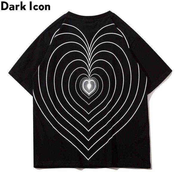 Camiseta de corazón múltiple para hombre, camisetas Hipster de cuello redondo de verano, ropa de calle, negro, blanco, 210603