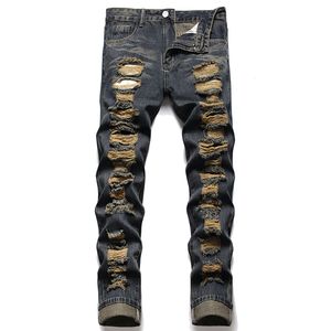Meerdere gaten Slim Fit Jeans 2022 Nieuwe mode Casual gescheurde denim broek vernietigd Frayed potlood broek Hip Hop streetwear