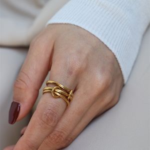 Anneaux de doigt d'index de couleur d'or d'argent de boucle de brin de couches multiples pour les femmes anneau plaqué or d'acier inoxydable sans plomb de nickel