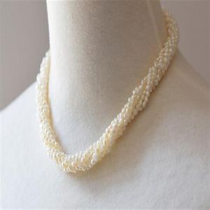 Collier de perles torsadées à plusieurs brins, petit grain de perle naturel tissé, chaîne de clavicule courte noire et blanche 287q