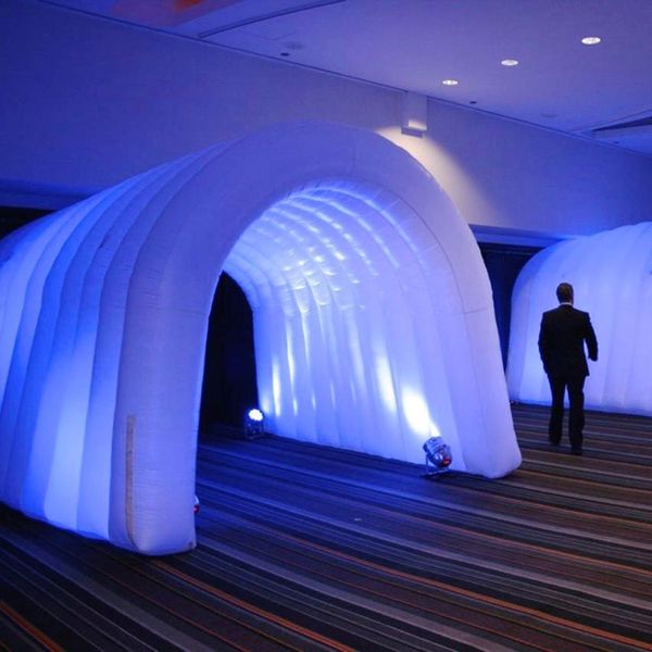 Uso múltiple 6x3.5x3mh (20x11.5x10ft) con carpa de túnel inflable con luces LED, túneles de entrada de eventos con soplador