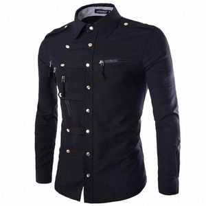 Multiples Zipper Hommes Porte Métal Butt Up Chemises Steampunk Manteau Lg Manches Gothique Punk Designer Hommes Vêtements Cargo Chemise de Travail 54nz #