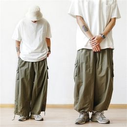 Pantalon Cargo multi-poches pour hommes, décontracté, couleur unie, droit, Baggy, jambes larges, court, longueur cheville, 220713