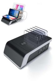 Multiport Wireless Charging Stand Fourport USB Charger USB Desktop MultiFonction Station de support de téléphone portable LAZY MONTAGES8607099