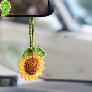 Multipurpose handgemaakte haakhaak zonnebloem auto achteruitkijk spiegel decoratie charm ornamenten auto interieur accessoires auto decor