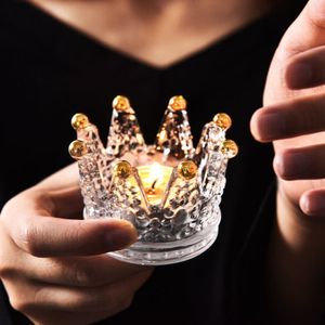 Multipurpose ins glas kristallen kaarsenhouder Golden Crown Candlestick Necklace Ring opslagschijf Creatieve asbak