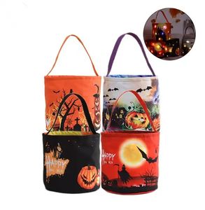 Panier à bonbons polyvalent à lumière LED pour Halloween, sacs à friandises, sac à main réutilisable, sac fourre-tout, paniers cadeaux à bonbons à la citrouille avec poignée de transport pour fête d'enfants