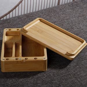 Multifunctioneel Roken Natuurlijke Bamboe Hout Kruid Tabak Sigaret Sigaar Tip Stash Case Preroll Roller Rolling Machine Houder Lade Aansteker Opslag Bong Container