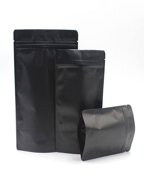 Multisize 50 pcs chaleur scelable zipper haut de gamme Sac de rangement de café en aluminium noir mat