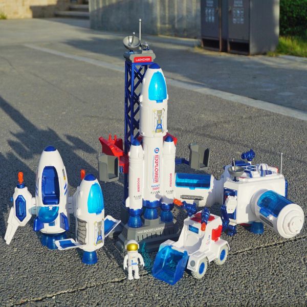 Satélite artificial de cohetes de varias etapas con luz y explosión de efectos de sonido Space Shuttle Montessori Ciencias Modelo Kids Toy