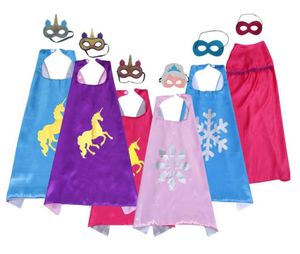 Multistyle dubbellaags Eenhoorn Superheld Cape en masker set 7070CM kinderen Kinderen Satijn Fancy Dress Halloween cosplay kostuums Pa8787713