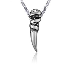 Collier avec pendentif en forme de dent de crâne de maman, argent ancien, en acier inoxydable, pour femmes et hommes, hip hop, bijoux fins à la mode