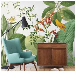 Mural de bosque tropical, papel tapiz de planta verde, Fondo de TV personalizado, papel tapiz de tela para pared de salón