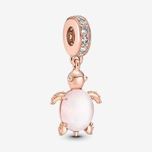Murano Glass Pink Sea Turtle Dangle Charm Pandoras 18K Rose Gold Luxury Charm Set Fabricación de pulseras 925 Charms de plata Diseñador Collar Colgante Caja original al por mayor