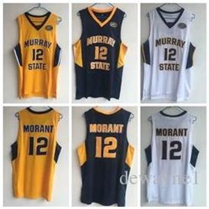 Murray State Racers 12 Ja Morant Jersey Temetrius Jamel College Basketball draagt ​​universitair shirt geel blauw witte ovc Ohio Valley