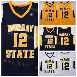 Murray State Racers College Ja Morant Jersey 12 Basketball University Bleu marine Blanc Jaune Couleur de l'équipe Toutes les coutures pour les fans de sport Chemise respirante NCAA