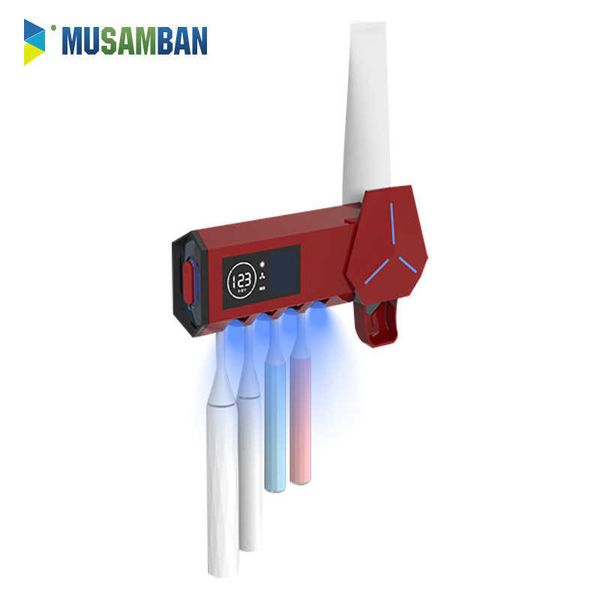 MUSAMBAN UV Soporte para cepillo de dientes Esterilizador de cepillo de dientes Dispensador automático de pasta de dientes Exprimidor Rack Estante de baño Accesorios Set 210724