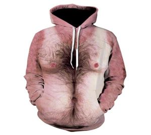 Muscle Chest Hair Impression 3D Sweat à capuche pour homme Pull Sudaderas Para Hombre drôle Streetwear animal étranger choses à capuche Y17657309