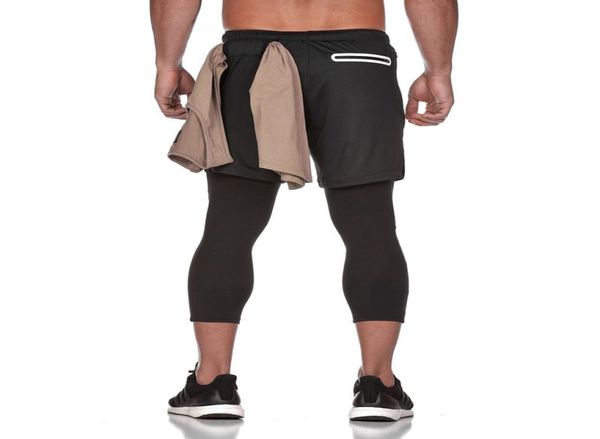 Muscle Crazy Men039s Pantalones deportivos Ocio al aire libre Baloncesto Correr Fitness Dos en uno Pantalones cortos de secado rápido 2619150