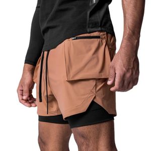 Muscle Gym Mens Running Mulchocket Shorts DoubleDecker 2In1 Outdoor Casual Short Fitness Fitness Frappe Dry Basketball 240415