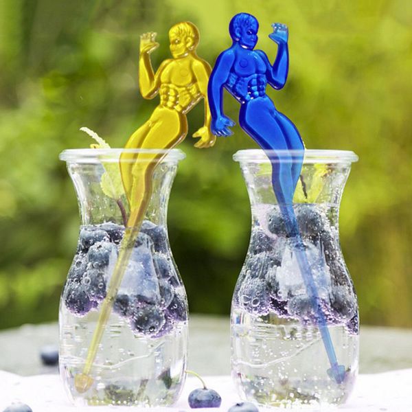 Muscle Man Lady Shape Cocktail Swizzle Sticks Bebida Vino Agitador Café Té Muddler Puddler Bar KTV Decoración del partido ZC1444