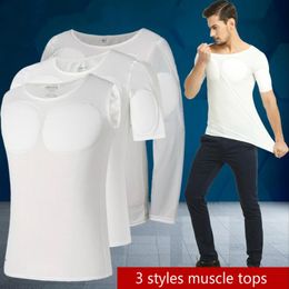 Spier Hemd Mannen Body Building Sterke Borst Tops Gewatteerde Shaper Zachte Enhancers Ondergoed Sexy Wit Prayger xl241b