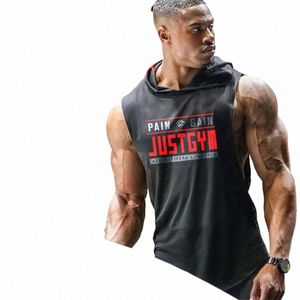 Muscleguys Merk Kleding Gym Hooded Tank Top Mannen Bodybuilding Stringer Hoodie Tanktop Workout Singlet Fitn Sleevel Shirt i5GW #