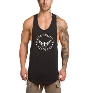 Muscleguys Men's Stringer Singlets Cotton Gyms Tank Tops Muscle tanks Ropa de fitness camiseta Culturismo Tank Top Vest 210421