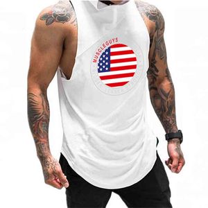 MuscleGuys Mens Katoen + Mesh Hoodie Sweatshirts Fitness Kleding Bodybuilding Tank Top Mannen Mouwloze Shirt Gyms Vest 210421