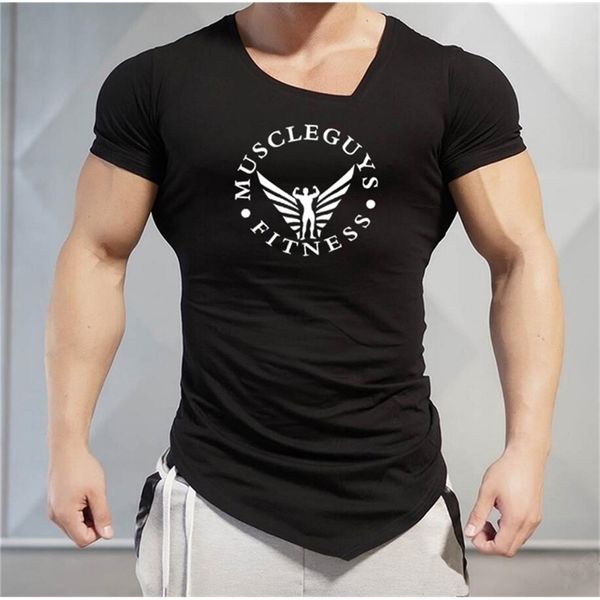 Muscleguys hommes T-Shirts gym marque Fitness musculation vêtements d'entraînement homme coton sport t-shirt hommes grande taille 210409