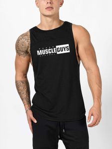 MuscleGuys Singlet Canotta Bodybuilding Stringer Tank Top Mannen Fitness Vest Katoen Mouwloos Shirt Snijd Sportkleding Kleding 210421