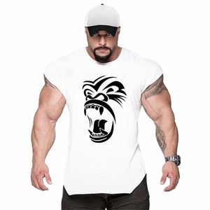 Spieren Gorilla Bodybuilding Tank Tops Mannen Gym Workout Fitn Sleevel Shirt Mannelijke Zomer Cott Hemd Sport Singlet Vest D8Re #