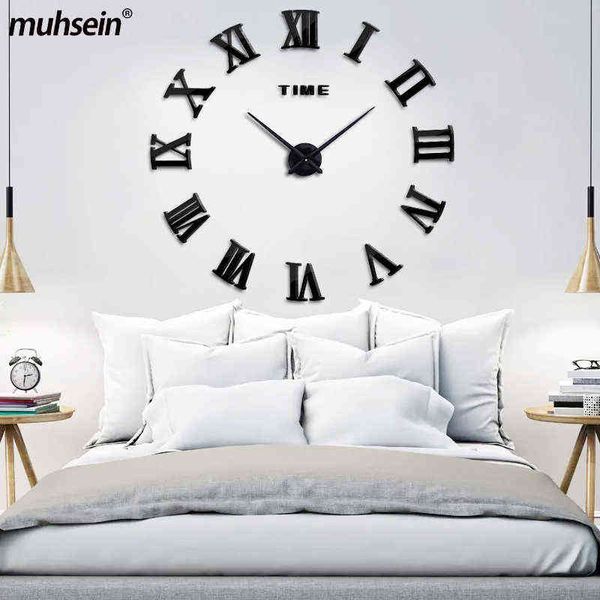 Musein 2021 nuevo reloj de pared con espejo romano 3D para decoración del hogar, reloj adhesivo de pared de gran tamaño, relojes de cuarzo a la moda, venta al por mayor H1230