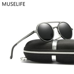 MUSELIFE marque aluminium magnésium lunettes de soleil polarisées lunettes de soleil hommes rond conduite punk lunettes ombre Oculus masculino Y2256M