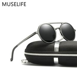 MUSELIFE merk aluminium magnesium gepolariseerde zonnebril zonnebril mannen ronde rijden punk bril shadow Oculus masculino Y2212O