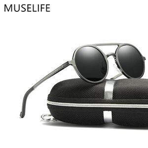 MUSELIFE marca gafas de sol polarizadas de aluminio y magnesio gafas de sol redondas para hombre gafas punk sombra Oculus masculino Y2292q