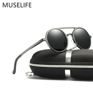 MUSELIFE marca gafas de sol polarizadas de aluminio y magnesio gafas de sol redondas para hombre gafas punk sombra Oculus masculino Y2225D