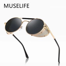 MuseLife rétro Round Metal Sunglasses Steampunk Men Femmes Femmes Brand Designer Lunes De Sol Shades Protection UV 240426